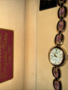 Vintage Jules Jurgensen Ladies Watch Bracelet with Pink Stones
